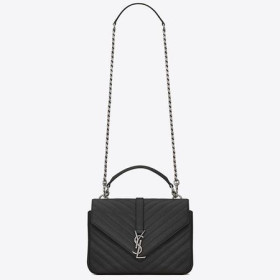 Saint Laurent Medium College Bag Black Goatskin Leather