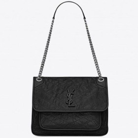 Saint Laurent Medium Niki Bag Black Crinkled Leather Saint Laurent Bags