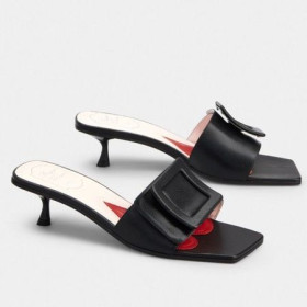 Roger Vivier Covered Buckle 45mm Mules Black Leather