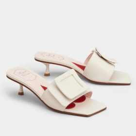 Roger Vivier Covered Buckle 45mm Mules White Leather