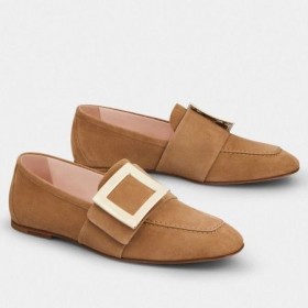 Roger Vivier Soft Metal Buckle Loafers Brown Suede