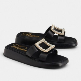 Roger Vivier Vivier Slide Strass Buckle Mules Black Leather