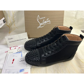Christian Louboutin High-top Lou Spikes Orlato Flat Black/black Gun Calf