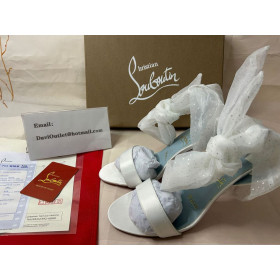 Christian Louboutin Sandal Du Desert 100 mm Ivory/white-sv/lin Blue Crepe Satin