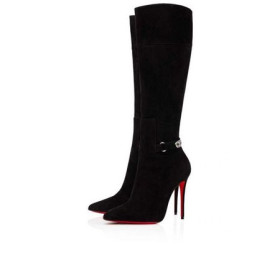 Christian Louboutin Tall Boot Lock Kate Botta 100 mm Black Suede Calfskin