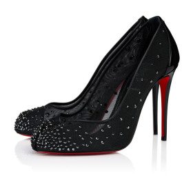 Christian Louboutin Bridiela Una Strass 100 Mm Pumps Strass Mesh And Patent Calf Leather Black