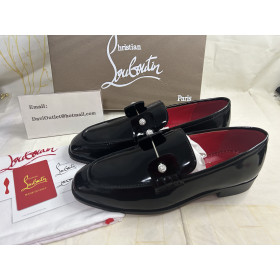 Christian Louboutin Chambelimoc Night Strass Loafers Patent Calf Leather Black Christian Louboutin Shoes