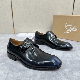 Christian Louboutin Chambelimonk Derbies Patent Leather Black Blue
