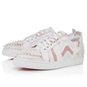 Christian Louboutin Louise Junior Spikes Sneakers Gaagal Coated Canvas Leche