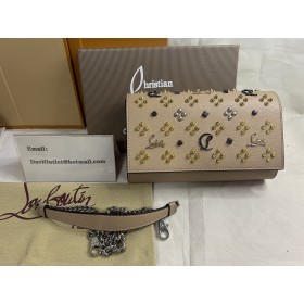 Christian Louboutin Paloma Leather Spikes Embellished Clutch Bag Nude Christian Louboutin