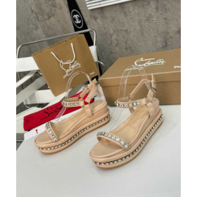 Christian Louboutin Pyraclou 60 mm Espadrilles Leather With Strass Nude