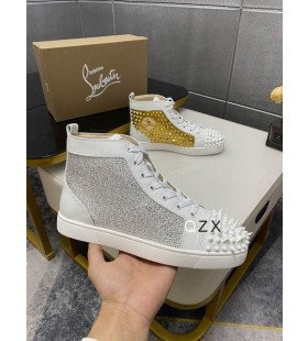 Christian Louboutin Lou Spikes High-top Sneakers Strass and Spikes White Gold