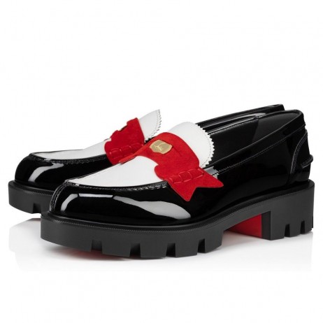 Christian Louboutin Centavo Lug Mulher Mocassins De Couro De Bezerro E Vermelho Veau De Veludo