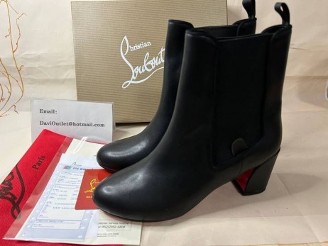 Christian Louboutin Turelastic 55 Mm De Baixa Botas De Couro De Bezerro Preto Sapatos Christian Louboutin