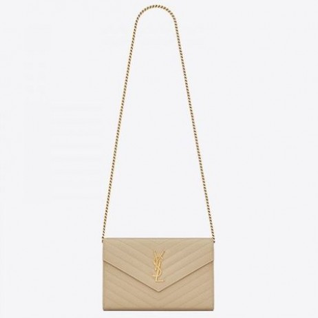 Saint Laurent COM Monograma da Cadeia de Carteira de Poudre de Couro