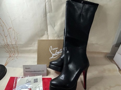 Christian Louboutin Bianca Bota no Joelho de Inicialização de 120mm Preto de Bezerro