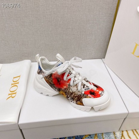 Dior D-conectar o Tênis em Tecido Técnico Branco Marrom Vermelho