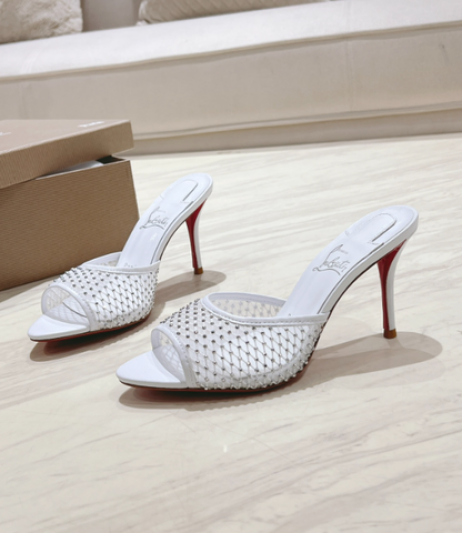 Christian Louboutin Apostropha Mula Malha Strass 80 Mm Mulas Branco