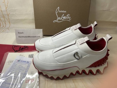 Christian Louboutin Sharkyloub Sp Picos De Tênis De Couro De Bezerro De Neoprene E Picos De Branco