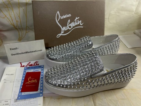 Christian Louboutin Spikeboat Sapatilha de Couro Prata CL Sapatos