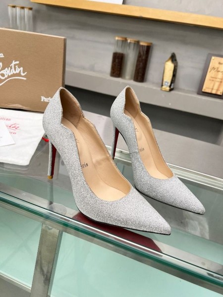 Christian Louboutin Gostosa Bombas de 100mm Brilhavam de Couro de Bezerro de Prata CL Sapatos