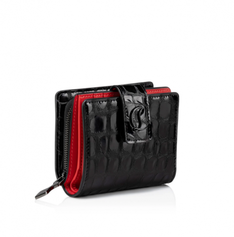 Christian Louboutin Loubi54 Compacto Carteira De Crocodilo Em Relevo Couro De Bezerro Preto