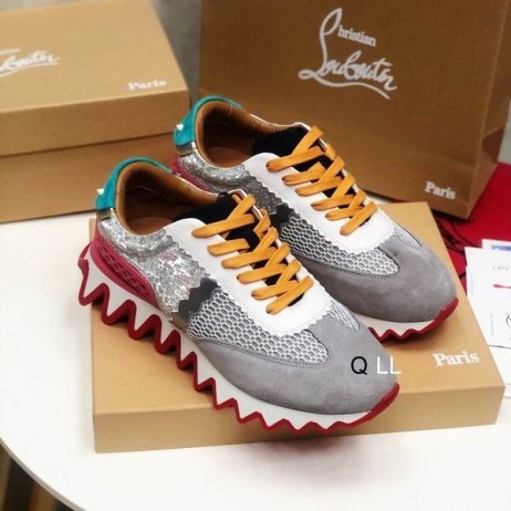 Christian Louboutin Loubishark Tênis De Camurça Pelica Malha Versão Multicolor