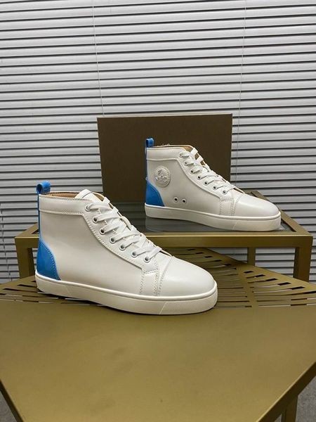 Christian Louboutin Louis De Alta-Top Tênis Bezerro Branco Azul Sapatos Christian Louboutin