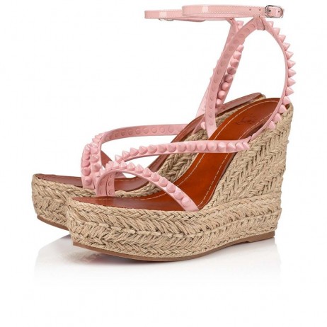 Christian Louboutin Malfadina Zeppa Sandálias de 120mm Patente de Couro de Bezerro-de-Rosa