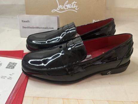 Christian Louboutin Penny Loafer Patente de Couro de Bezerro Preto CL Sapatos