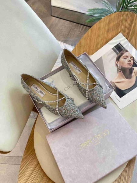 Jimmy Choo Love Glitter Tecido Apartamentos De Cristal Cadeia