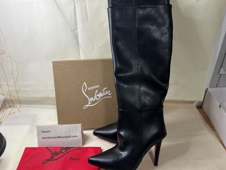 Christian Louboutin Astrilarge Botta 100 Mm Botas De Couro De Bezerro Preto Sapatos Christian Louboutin