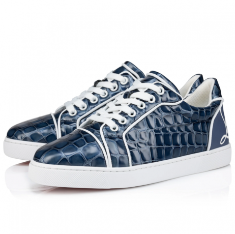 Christian Louboutin Divertido Vieira Tênis De Couro De Bezerro Com Jacaré Relevo Azul