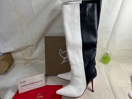 Christian Louboutin Astrilarge Botta 100 Mm Botas De Couro De Bezerro Bianco Sapatos Christian Louboutin