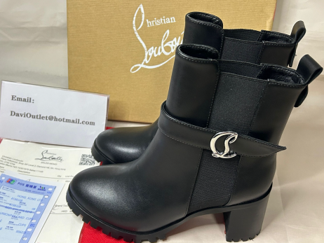 Christian Louboutin Cl Chelsea Lug de 75Mm de Baixa Botas de Couro de Bezerro Preto Sapatos Christian Louboutin