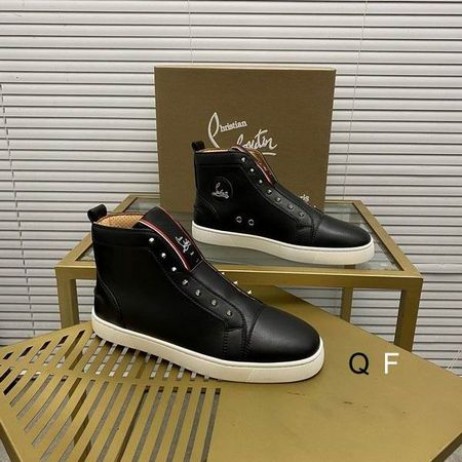 Christian Louboutin Fique A Vontade de Alta-top Tênis Pelica Preto CL Sapatos