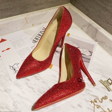 Christian Louboutin Kate Strass Degradar Bombas de 100mm de Camurça Vermelho