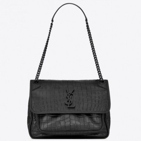 Saint Laurent Médio Niki Bolsa De Crocodilo Preta De Couro Em Alto Relevo Saint Laurent Sacos