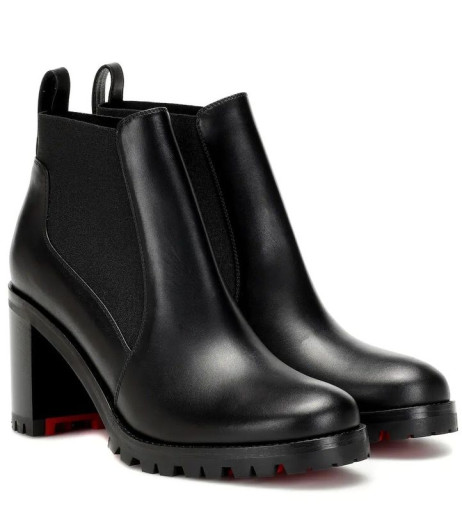 Christian Louboutin Marchacroche 70 De Couro, Ankle Boots Pretas Sapatos Christian Louboutin