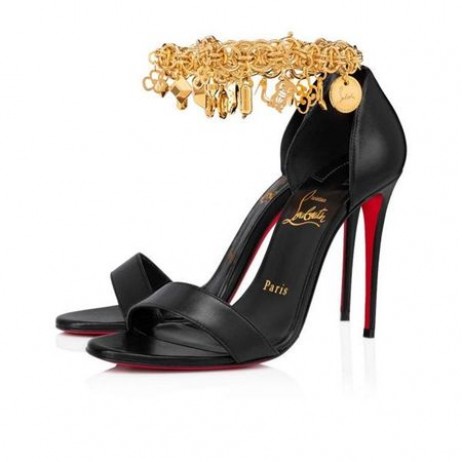 Christian Louboutin Gourmi Sandália de 100 mm Bk/ouro/lin Bk Couro