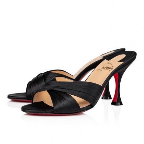Christian Louboutin Mulas Nicol Está de Volta 85 mm Preto de Crepe, Cetim/cetim/lurex
