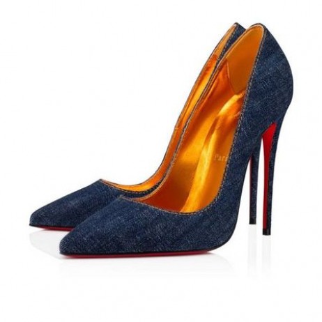 Christian Louboutin Bombas Para Kate 120 mm Jeans/lin Saba Tissu de Ouro