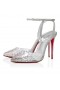 Christian Louboutin Spikaqueen 100 Mm Bombas de PVC de Couro de Bezerro E Strass Prata