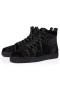 Christian Louboutin Louis De Alta-Top Tênis De Veludo Rio De Couro De Bezerro Preto Sapatos Christian Louboutin