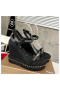 Christian Louboutin Pyraclou 120 mm Espadrilles Glitter Leather Black