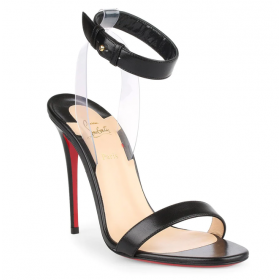 Christian Louboutin Jonatina SandÃ¡lia 100 Nappa Couro Preto Todo CL Loja Sapatos