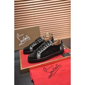 Christian Louboutin Homens Tênis de Baixo-superior Python Padrão de Guarnição Veau de Veludo Preto