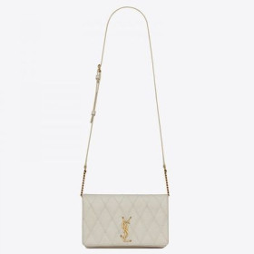 Saint Laurent Angie Cadeia De Saco Branco Diamante Em Pele De Cordeiro