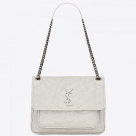 Saint Laurent Médio Niki Saco Branco Plissado Em Couro