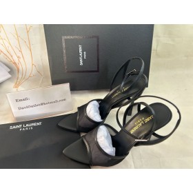 Saint Laurent Missy Sandálias em Tule 105mm de Malha E Couro Preto